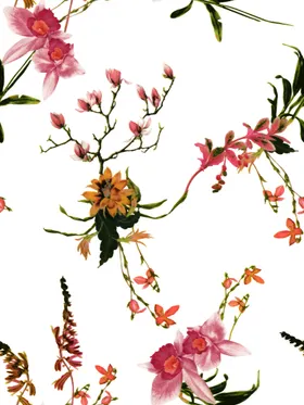 数码印花百合手绘叶子图片