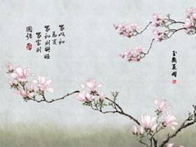 古典装饰画山水素材玄关屏风电视
