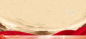 展板背景PSD分层素材红色红绸