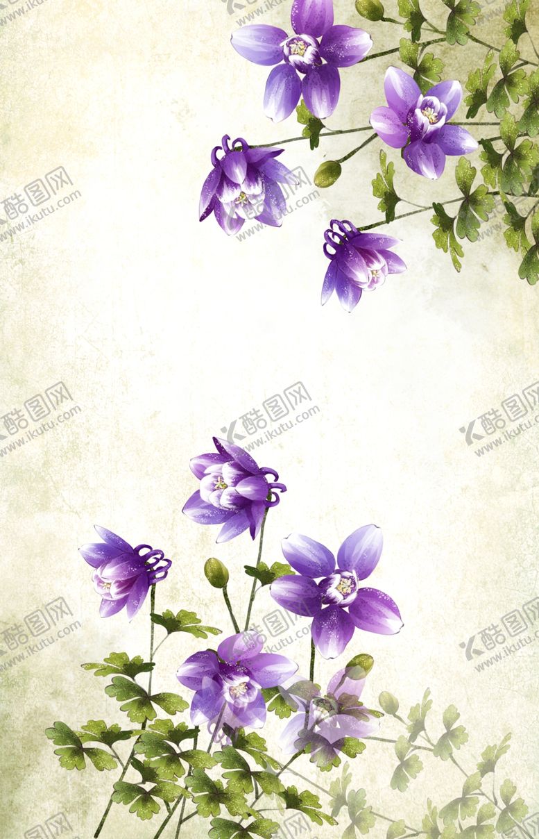 编号：83570409191536177258【酷图网】源文件下载-紫色水墨花卉花枝高清psd素材
