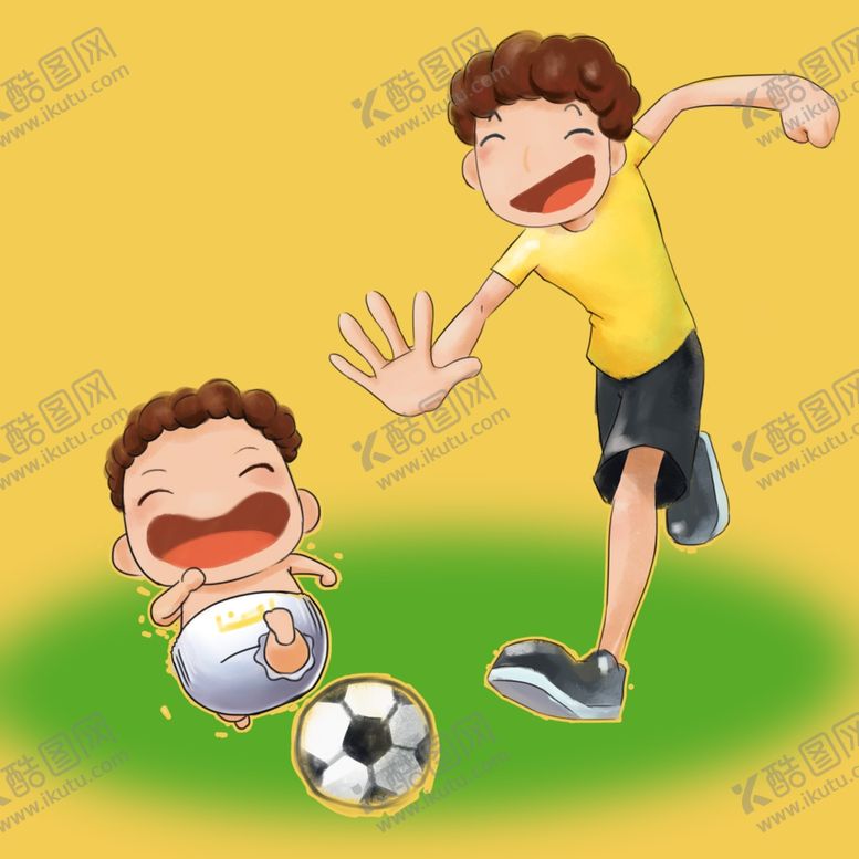 编号：11898706260747429203【酷图网】源文件下载-父子足球卡通男孩爸爸