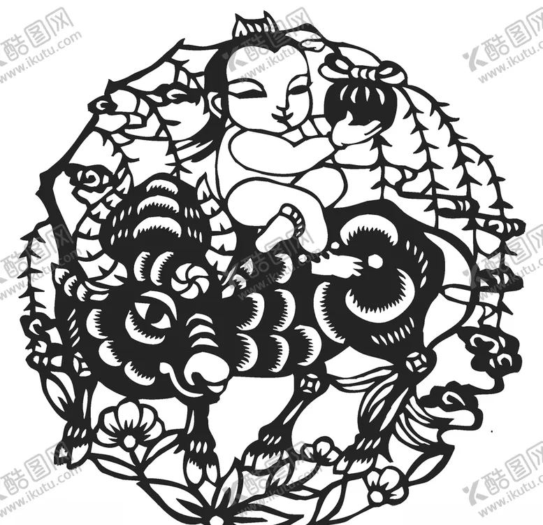 编号：58637406250139127327【酷图网】源文件下载-牛年送福剪纸