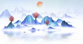 水墨山水画国装饰电视背景墙国