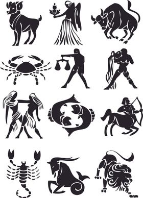 十二星座黑白矢量