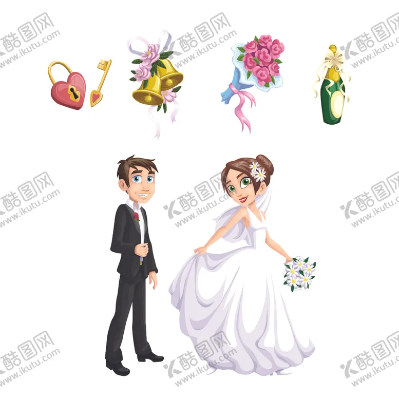 编号：89114010052237018018【酷图网】源文件下载-卡通新郎新娘