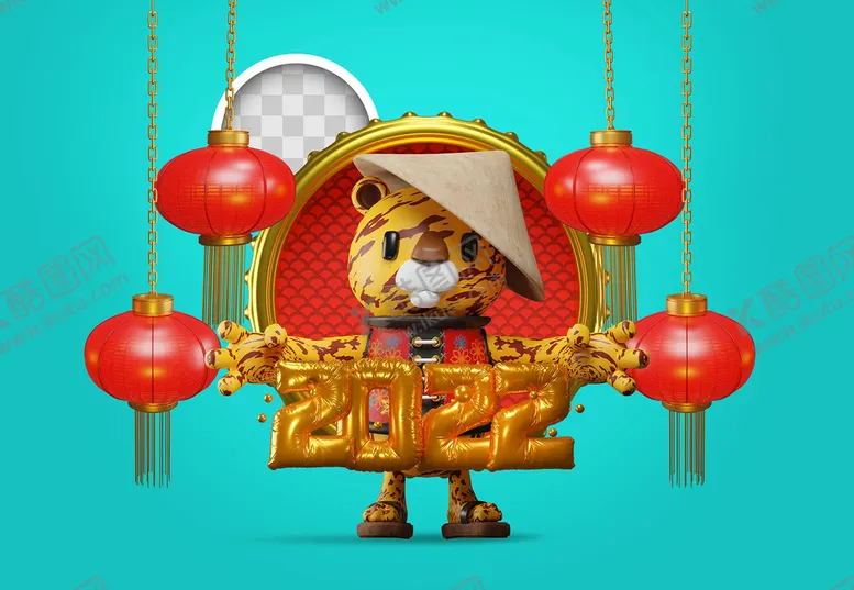编号：52746809261407374210【酷图网】源文件下载-2022虎年玩偶灯笼创意设计