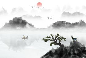水墨山水背景墙抽象画家