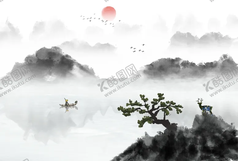水墨山水背景墙抽象画家