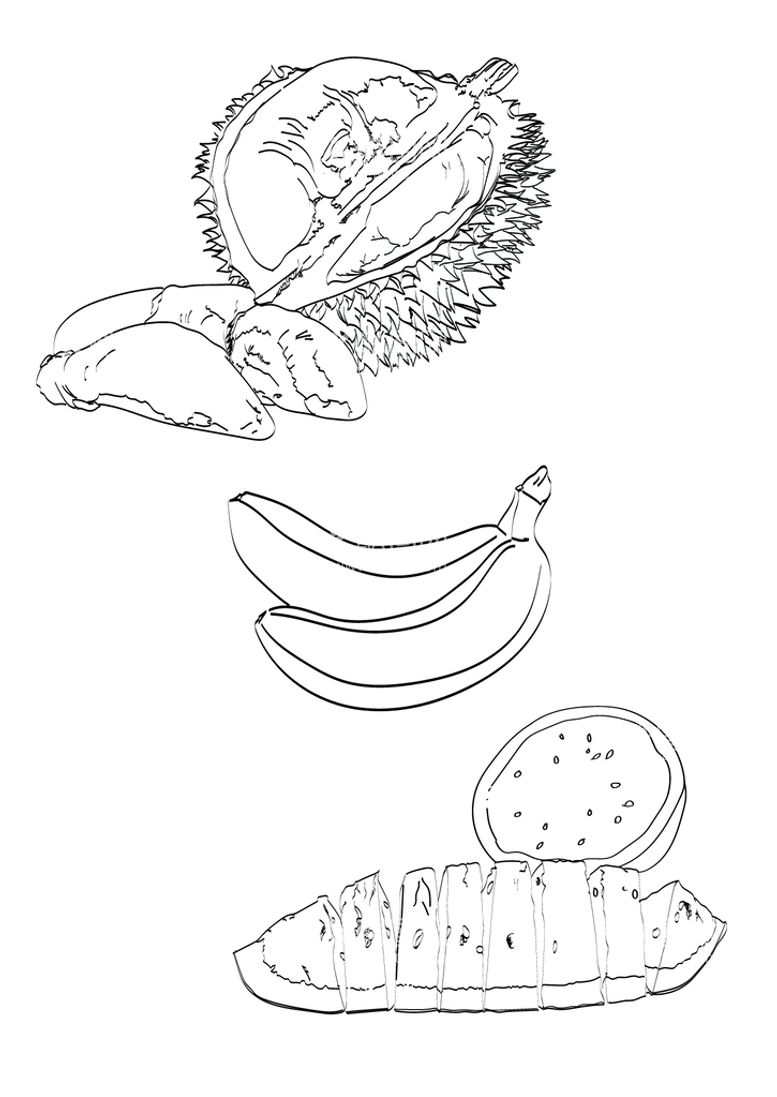编号：21076809202217128547【酷图网】源文件下载-水果榴莲西瓜香蕉线描