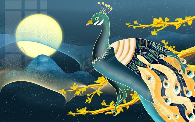 编号：49029009211353266502【酷图网】源文件下载-孔雀烫金传统国风合成海报素材