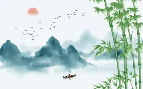 竹子风景画玄关新中式装饰画山水画