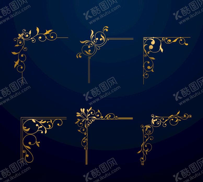 编号：50842509251411075145【酷图网】源文件下载-6款金色花纹花边矢量素材