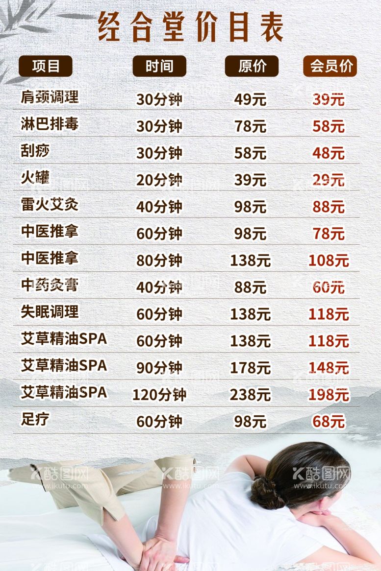 编号：36865312131521432961【酷图网】源文件下载-中医推拿艾灸价目表