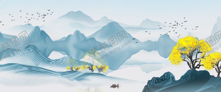 编号：90017212150710046564【酷图网】源文件下载-禅意山水画新中式山水