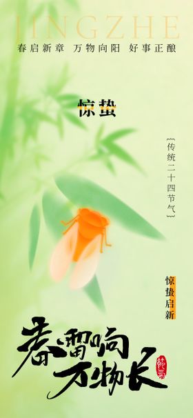 节气惊蛰竹子蝉海报