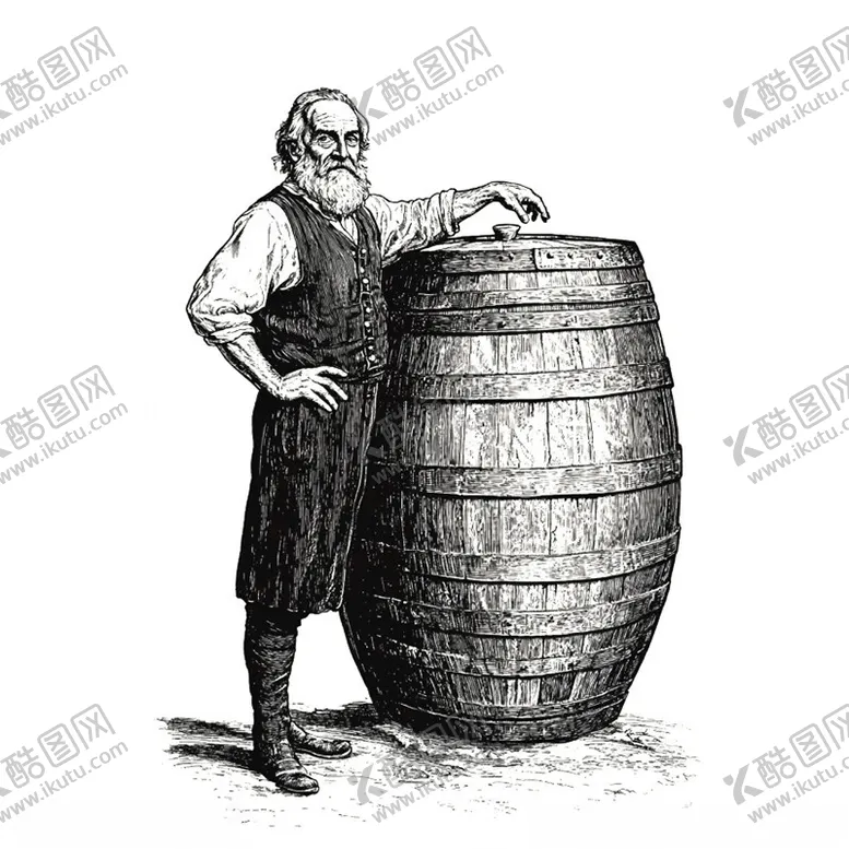 编号：77187202190546255472【酷图网】源文件下载-葡萄酒庄主跟装酒木桶