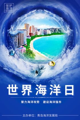 手绘海洋日海报