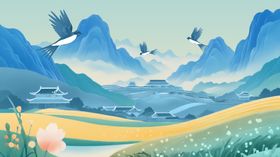 冬日山水诗意风光新中式展板