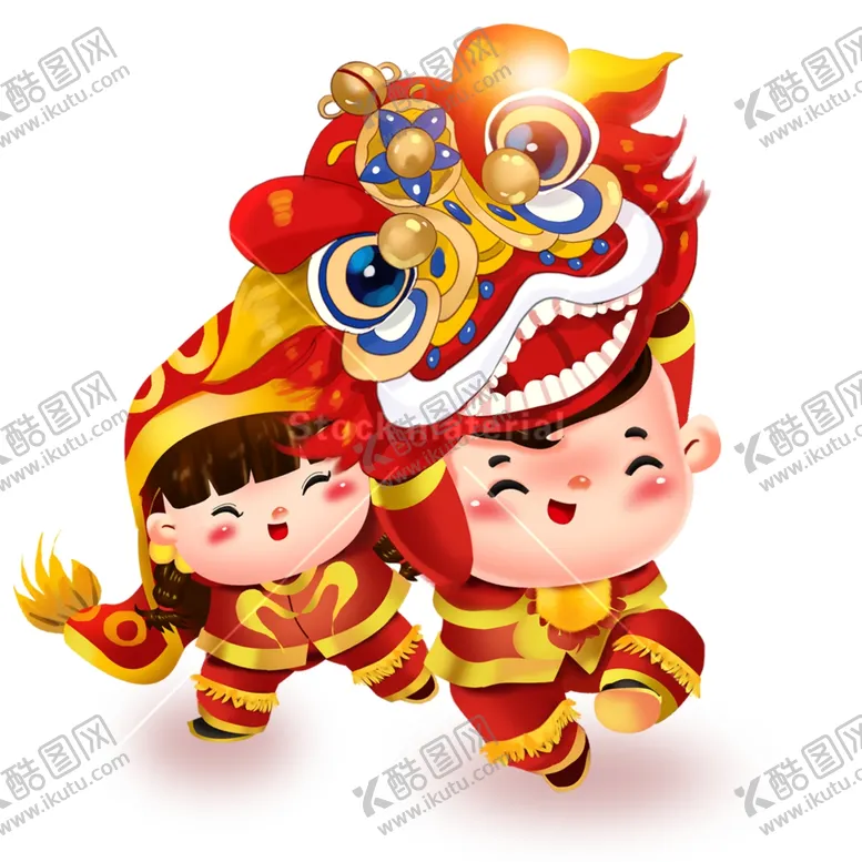 编号：23423806240123383182【酷图网】源文件下载-卡通孩子舞狮