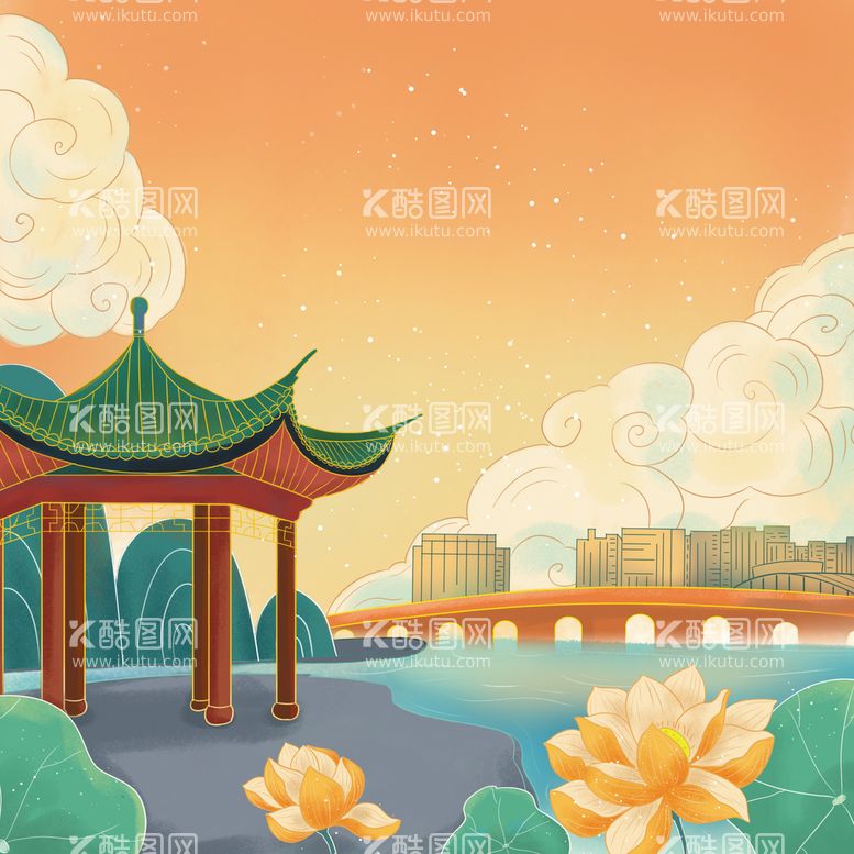 编号：28960109261434564879【酷图网】源文件下载-八角亭 国潮 国风 原创插画 