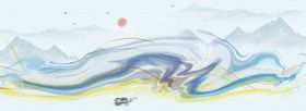 水墨背景风禅意山墙山画家