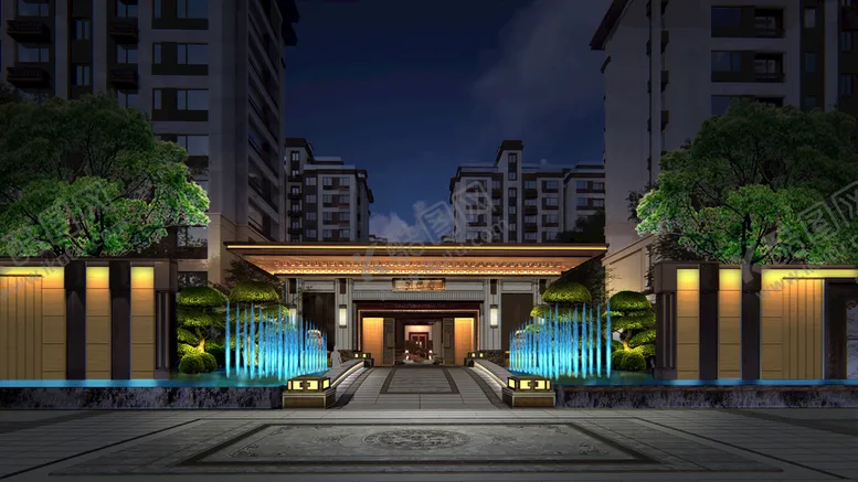 编号：43350111040942225062【酷图网】源文件下载-建筑大门景观亮化效果图