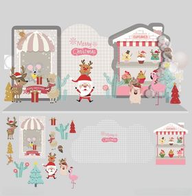 圣诞集市可爱插画场景