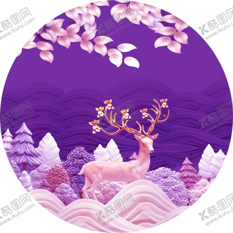编号：16749809131238041048【酷图网】源文件下载-水彩花卉麋鹿艺术挂画装饰画唯美