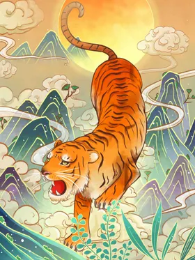 虎年插画运过国潮动漫