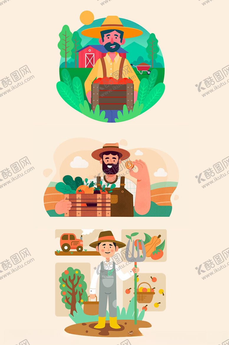 编号：52867803011259131786【酷图网】源文件下载-农场农民矢量卡通插画