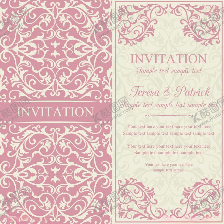 编号：16616004060315142615【酷图网】源文件下载-粉色复古婚礼邀请函设计