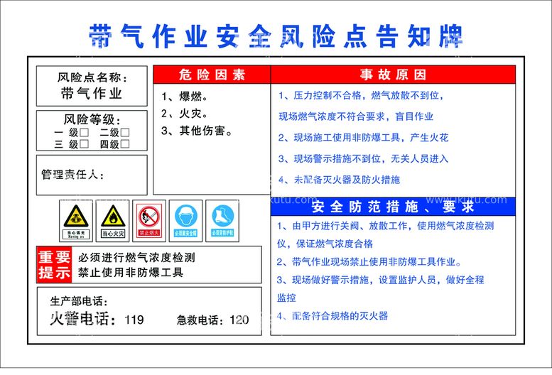 编号：62073910081754214521【酷图网】源文件下载-带气作业安全风险点告知牌