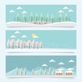 冬日雪景横幅插画