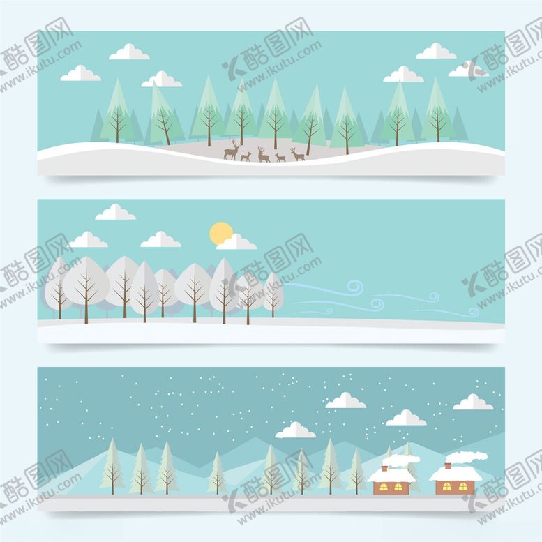 编号：13036211200448393589【酷图网】源文件下载-冬日雪景横幅插画