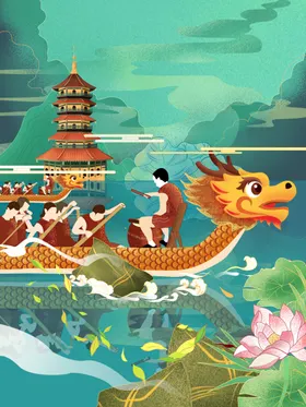端午节插画感恩大促销广告