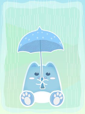 可爱卡通躲雨猫插画
