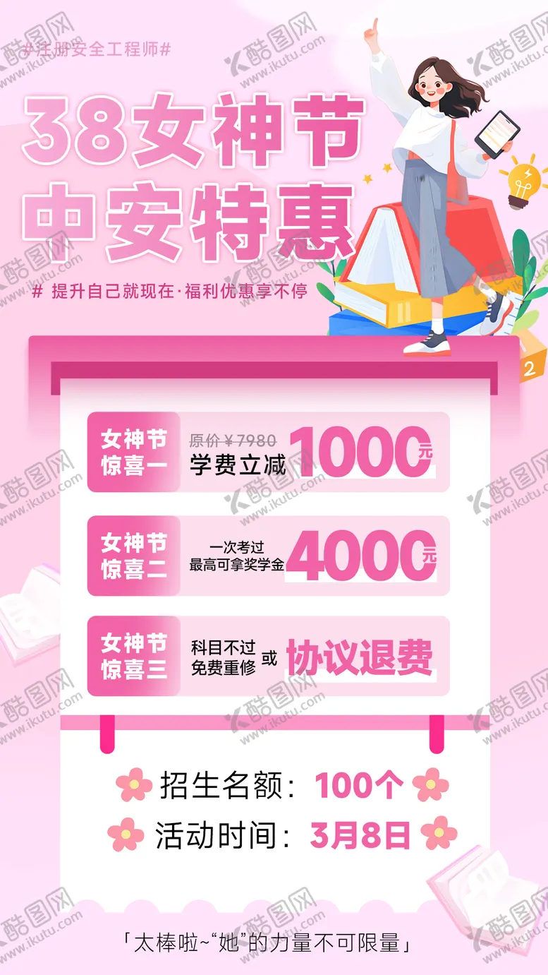 编号：64041503071045147874【酷图网】源文件下载-女神节教育培训卡通促销海报