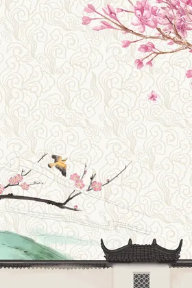 梅花古建筑房顶屋檐水墨背景