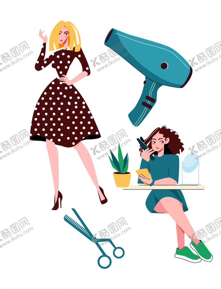 编号：56715902270927371432【酷图网】源文件下载-时尚潮流女孩插画元素