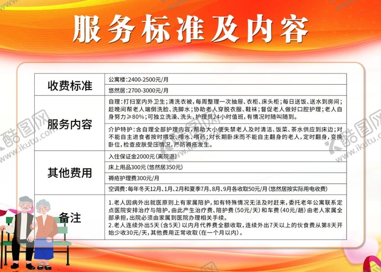 编号：99356806031357569121【酷图网】源文件下载-养老院收费服务标准