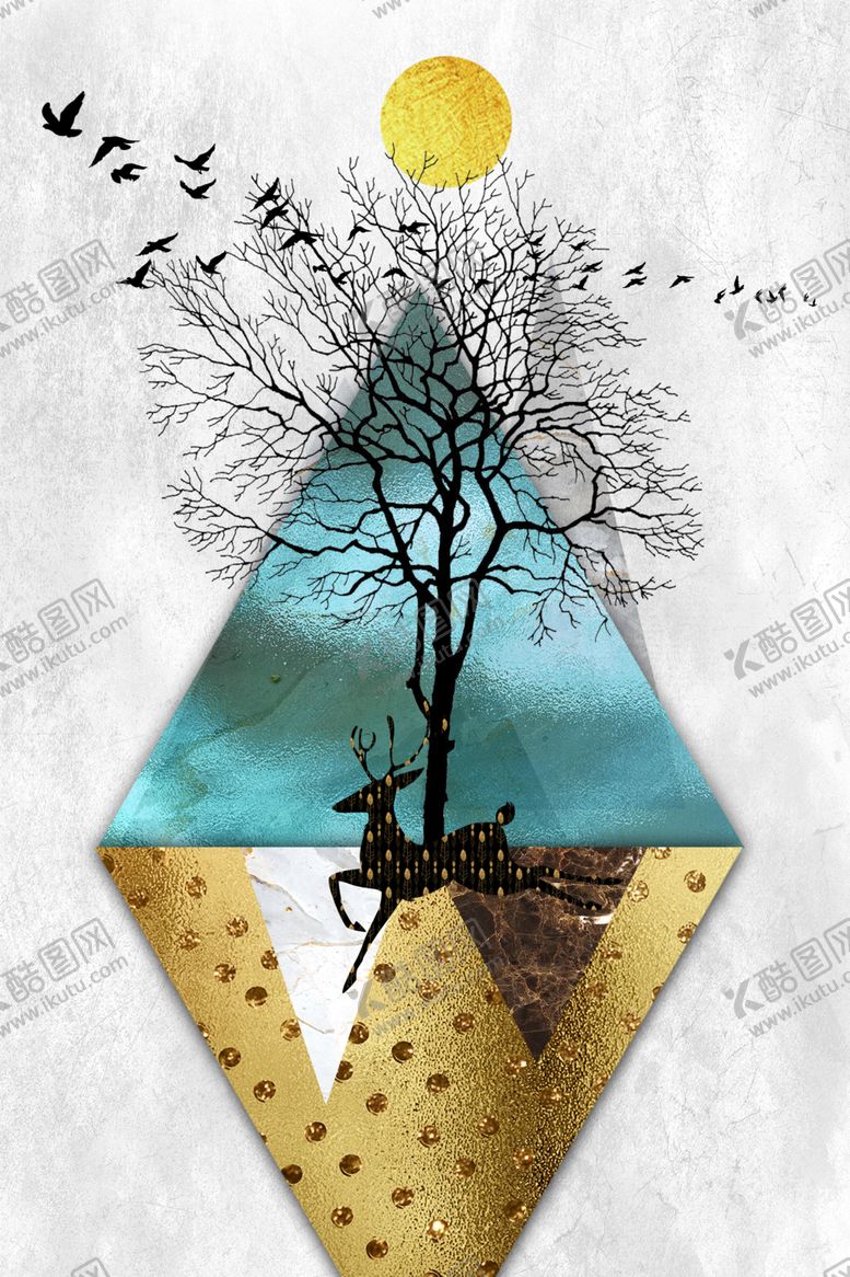 编号：43213301270849396551【酷图网】源文件下载-金色麋鹿几何玄关