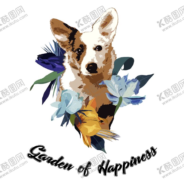 编号：37959810102221038163【酷图网】源文件下载-柯基犬动物T恤印花图案