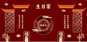中式生日宴圆锁礼喜庆装饰背景