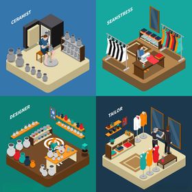 多样室内场景等距插画