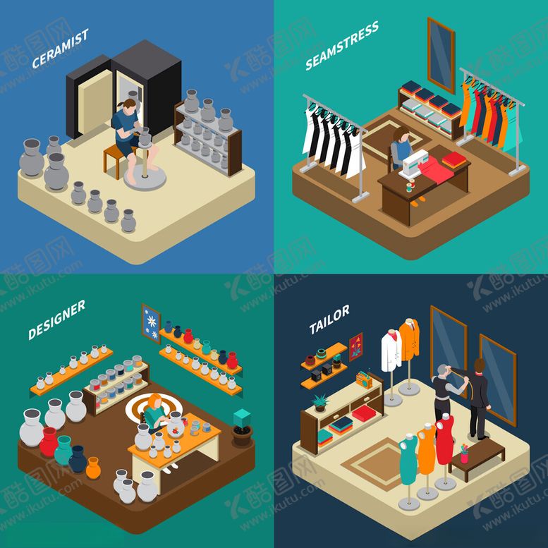 编号：77212511201223086884【酷图网】源文件下载-多样室内场景等距插画