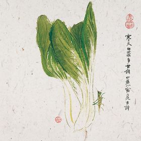 手绘水墨风蔬菜瓜果餐厅装饰画豆