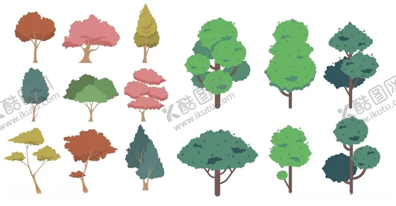 编号：86151304171340567728【酷图网】源文件下载-多彩树木插画集合