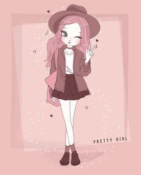 可爱卡通潮流少女插画