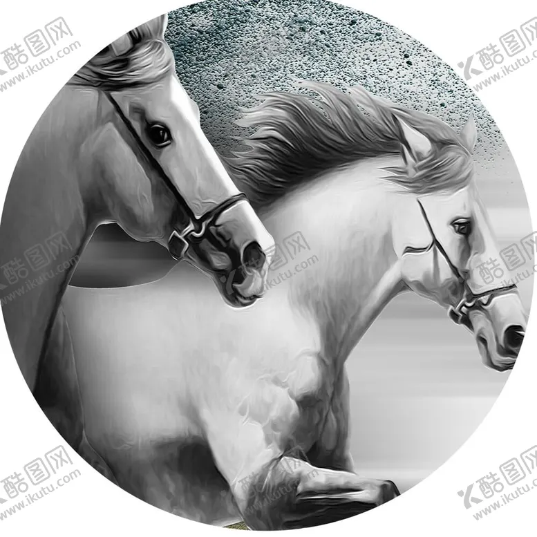 编号：56613912060322378059【酷图网】源文件下载-骏马黑白圆形挂画装饰画