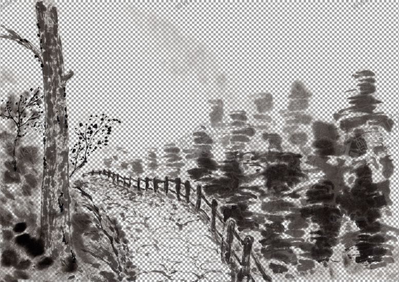 编号：46101004130930458766【酷图网】源文件下载-透明底山水画